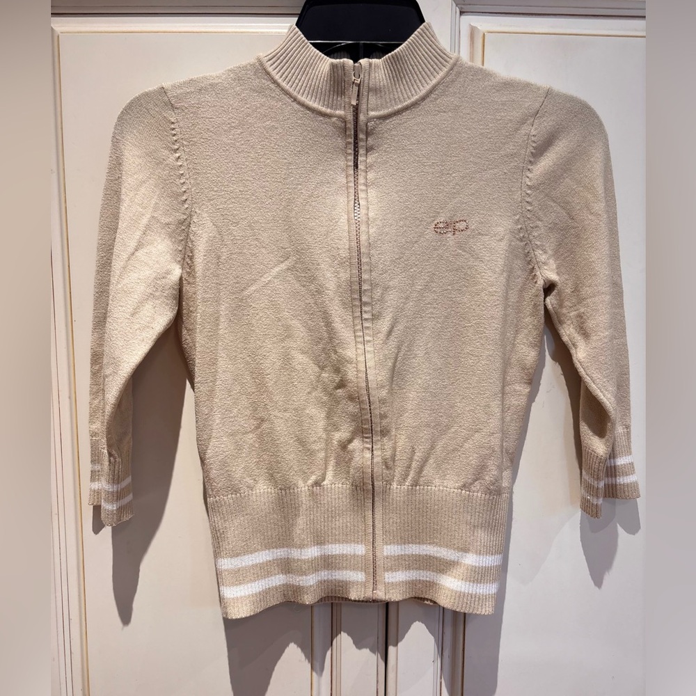 Beige Ep Espada size 2 Zip-Up thin Sporty Cardigan with Sleeves at elbow